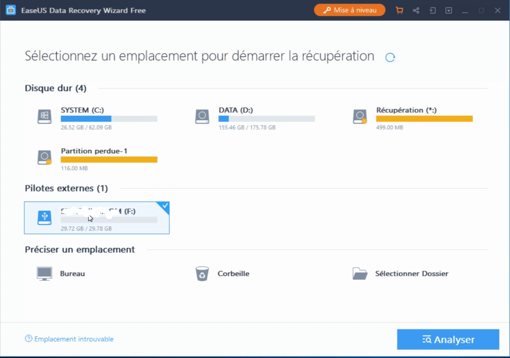 Emplacement à analyser Comment Récupérer les Données Perdues d’une Clé USB