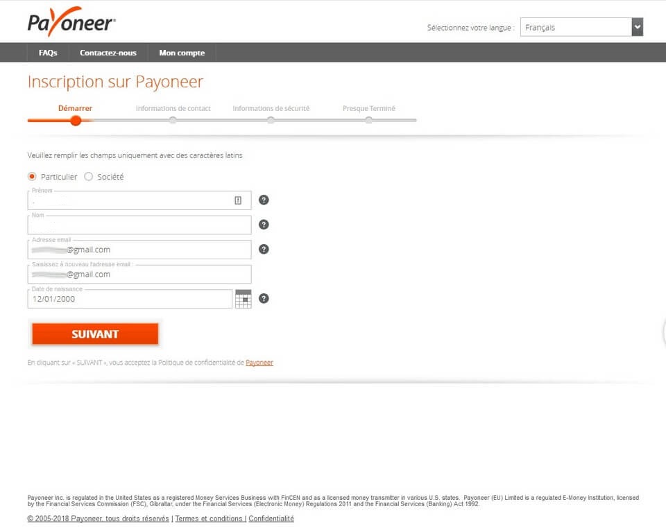 inscription payoneer en cours 1 Comment ouvrir un compte Payoneer en Afrique + 25$ gratuit