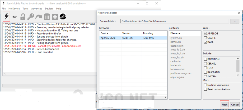 FlashTool xperia lt26i 1024x465 Comment flasher les Sony xperia avec FlashTool