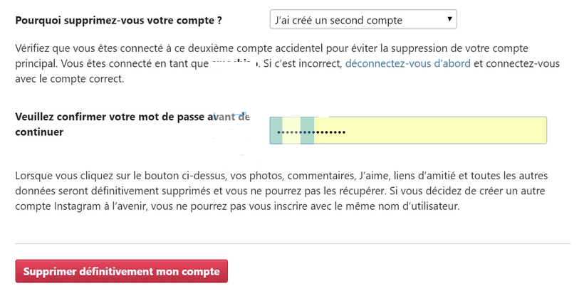 suppression definitive Instagram