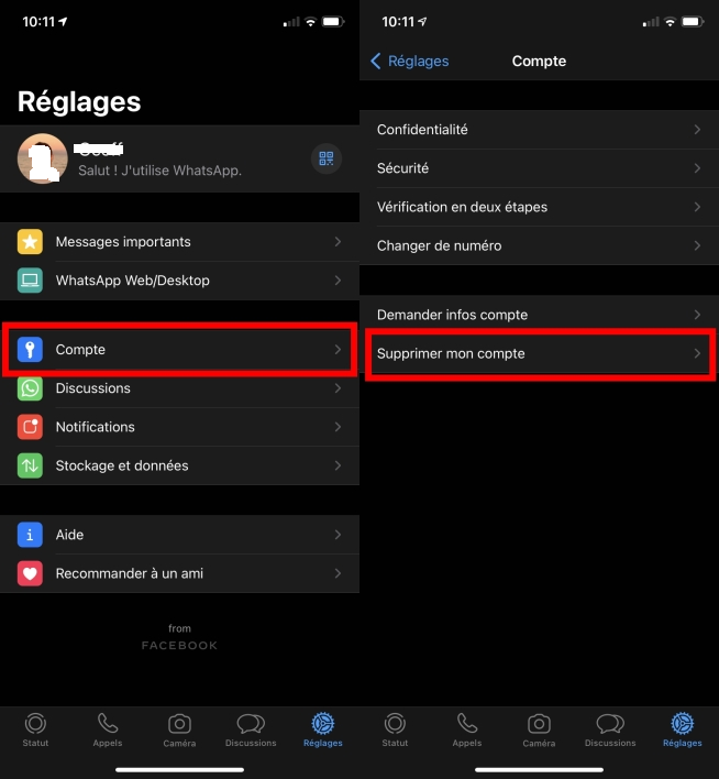 Comment supprimer son compte WhatsApp 
